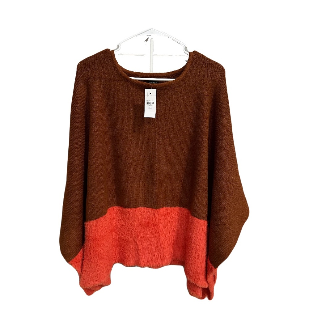Ann Taylor Boatneck Poncho Sweater, Size XS/S, Brown and Orange Color, Very Soft